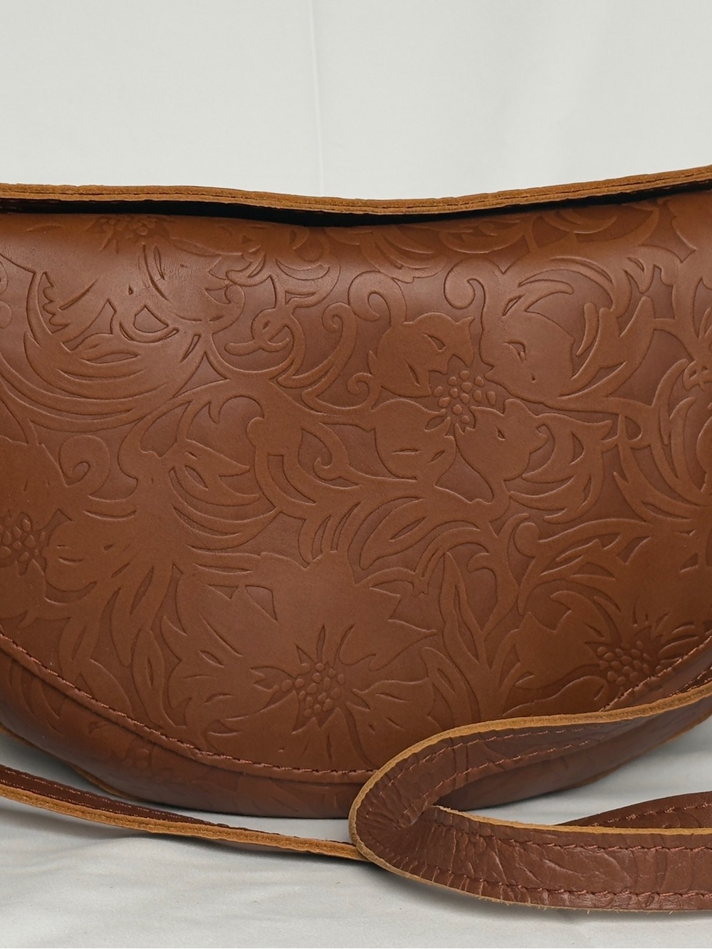 Portland Leather Koala Embossed Floral Crossbody Bag in Brown